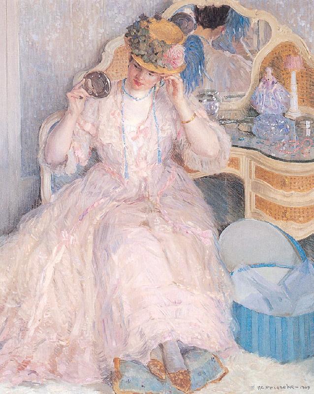 Frieseke, Frederick Carl Lady Trying On a Hat Norge oil painting art
